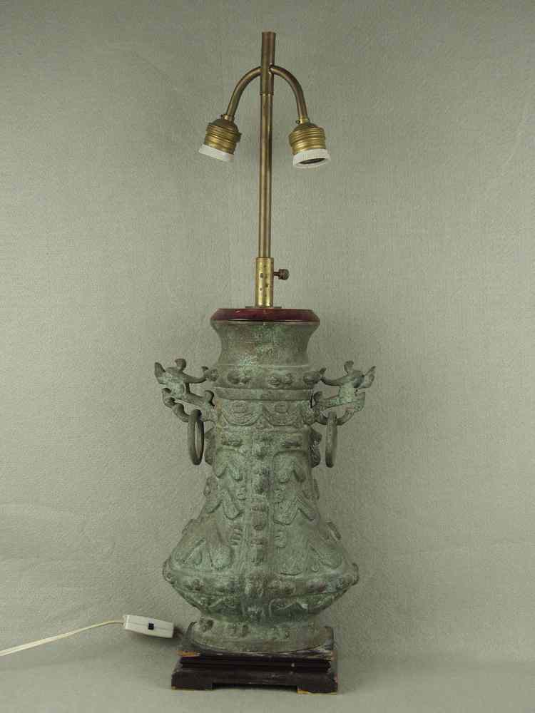 Appraisal: TABLE LAMP - Early Chinese cast bronze vase w dragon