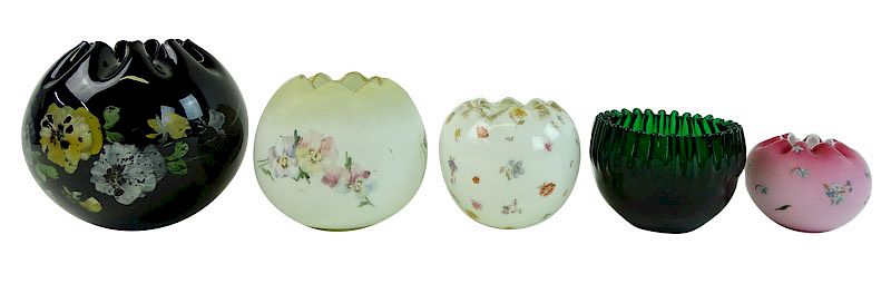 Appraisal: Five Collectible Art Glass Rose Bowls Five Collectible Art Glass