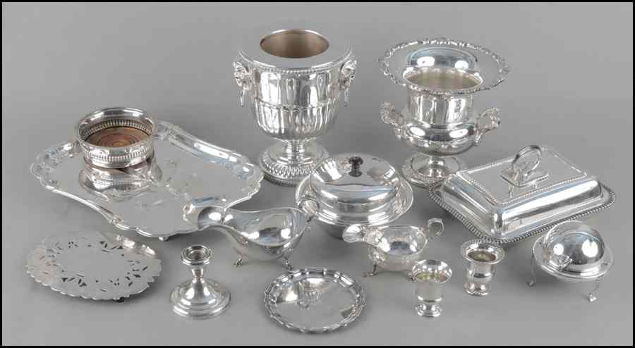 Appraisal: COLLECTION OF STERLING AND SILVERPLATE TABLE ARTICLES Comprising a weighted