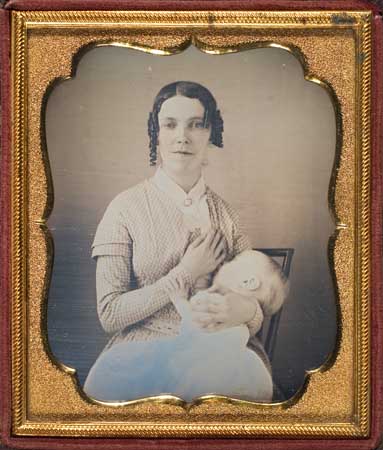 Appraisal: CASED IMAGE Remarkable sixth-plate daguerreotype of a woman nursing a