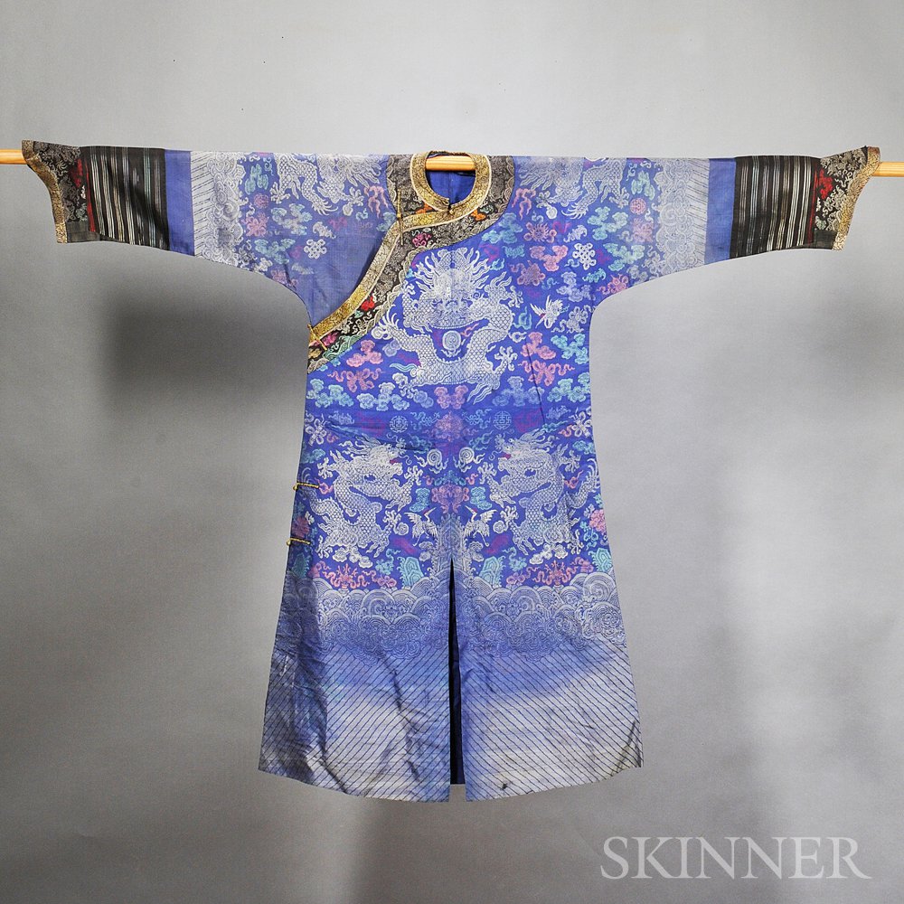 Appraisal: Man's Blue Silk Dragon Robe China early th century the