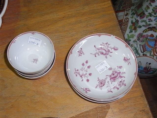 Appraisal: THREE TH CENTURY TEA BOWLS AND SAUCERS each hand painted