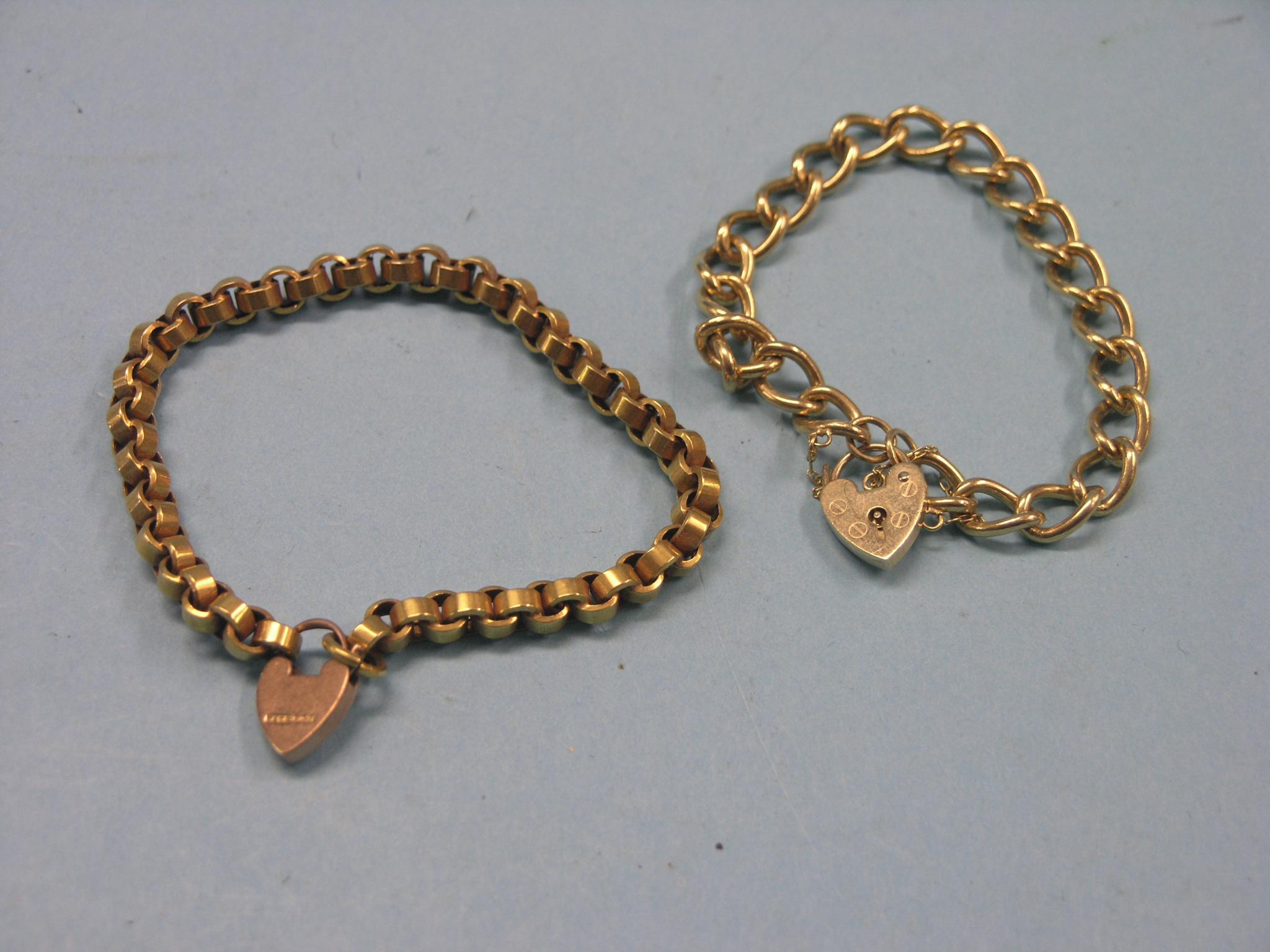 Appraisal: Two ct gold link bracelets each with padlock clasp grams