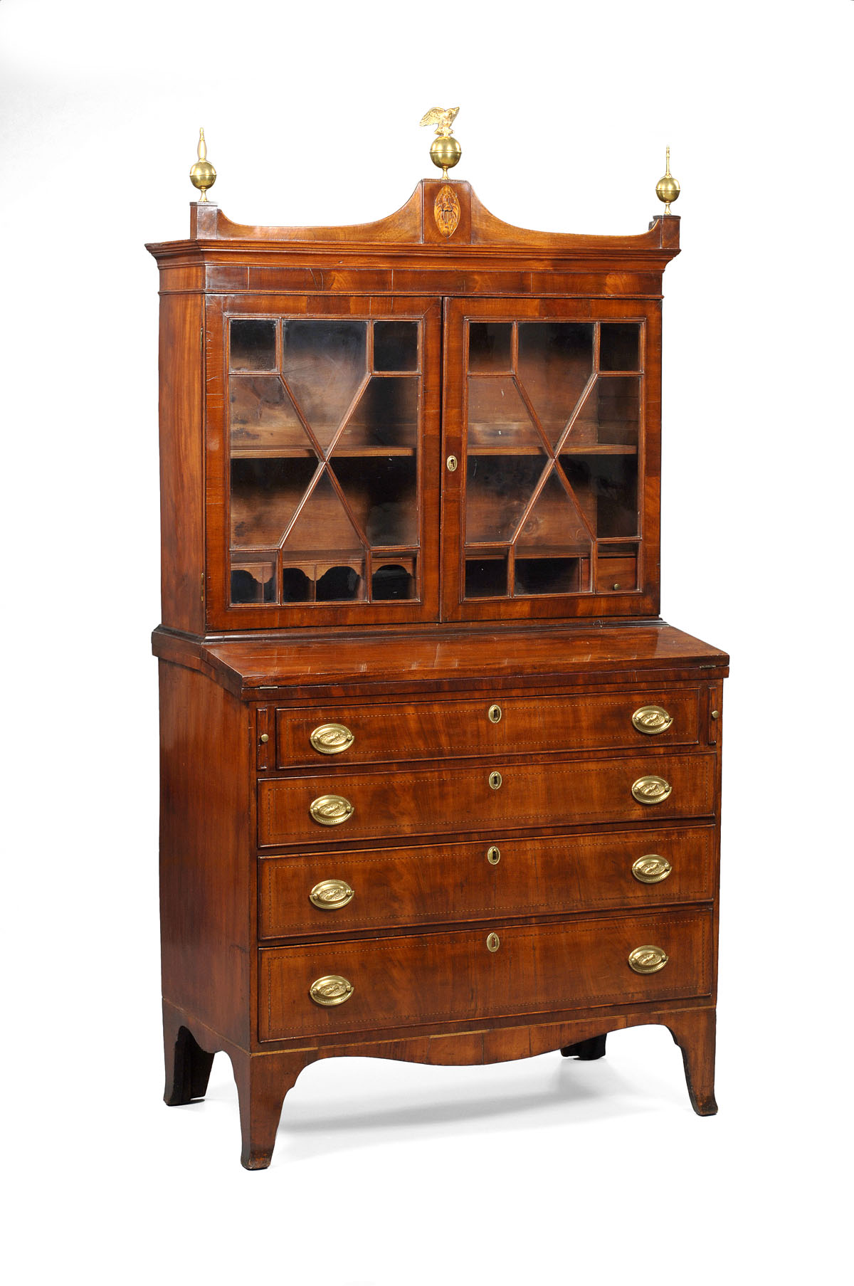 Appraisal: MASSACHUSETTS HEPPLEWTHITE MAHOGANY SECRETARY WITH EAGLE INLAY In two parts