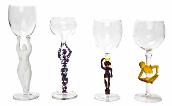 Appraisal: A Group of Four American Studio Glass Goblets each signed