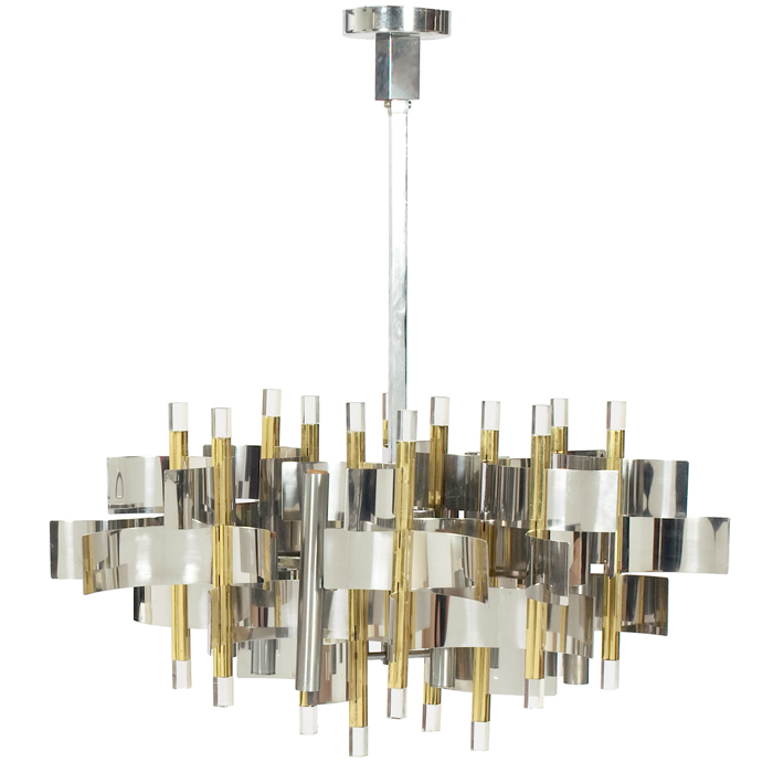 Appraisal: Gaetano Sciolari hanging fixture by Sciolari curved chromed metal plates