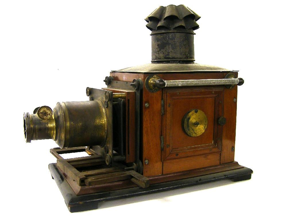 Appraisal: Antique mahogany and brass magic lantern long also numerous lantern