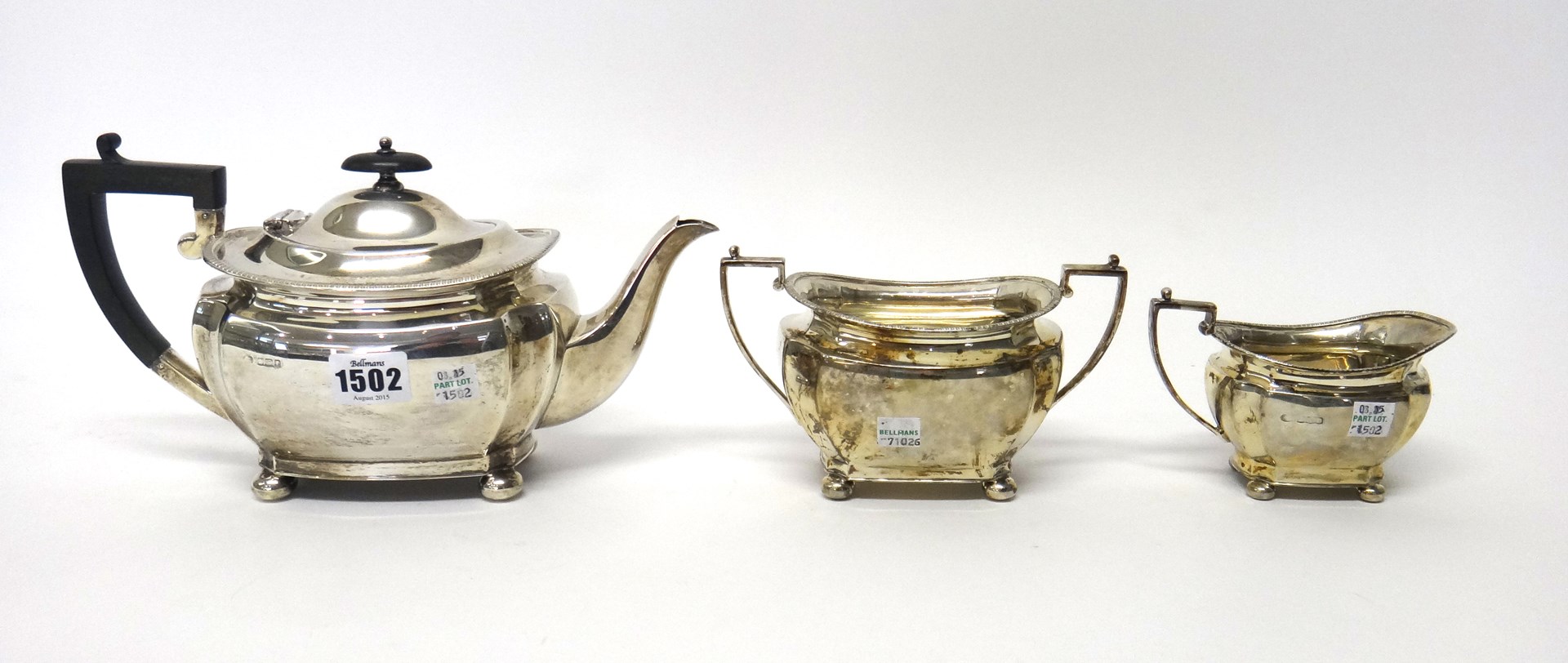 Appraisal: A silver three piece tea set comprising a teapot a