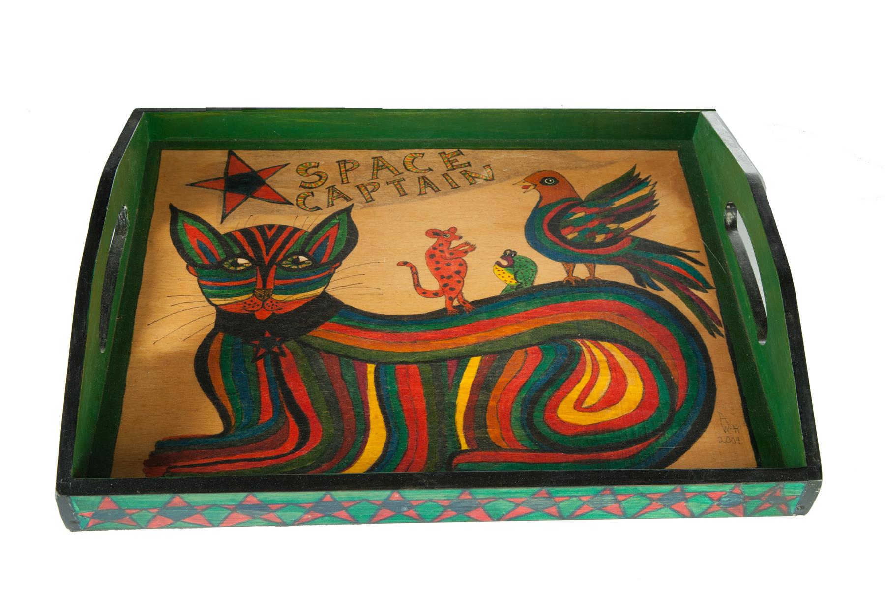 Appraisal: FOLKSY PAINTED TRAY BY ARLENE WALKER HALL DATED Well-known Ohio