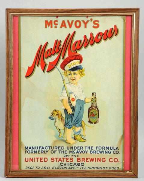 Appraisal: McAvoy's Malt Marrow Cardboard Lithograph With little boy and dog