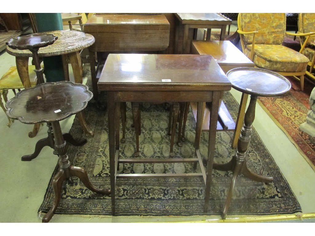 Appraisal: Mahogany card table plant stand and two wine tables