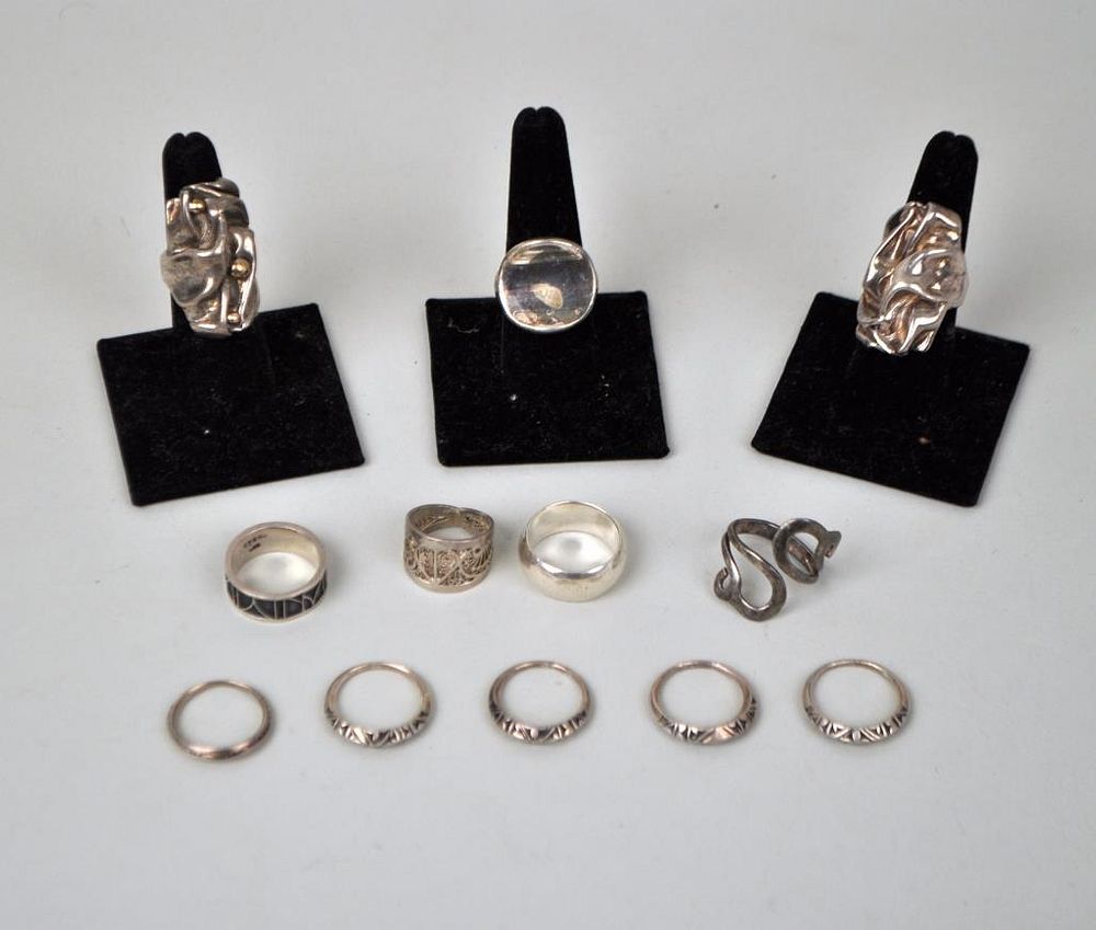 Appraisal: Group Twelve Sterling Silver Rings various styles and sizes Some