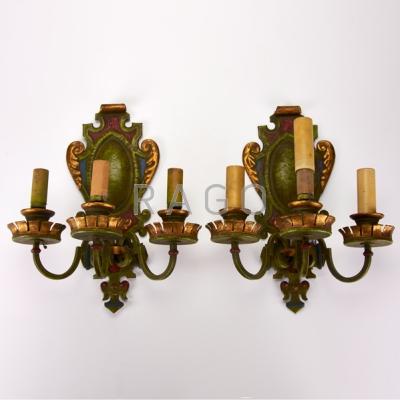 Appraisal: TRADITIONAL LIGHTING Pair of three-light wall sconces chandelier with flowers