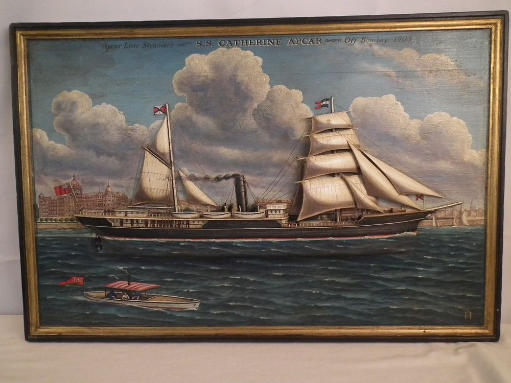 Appraisal: PAINTED WOOD SHIP APCAR PLAQUE Old painted wood three dimensional