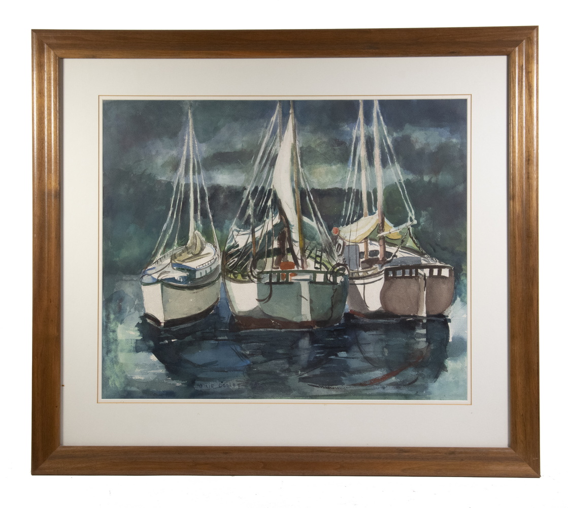 Appraisal: DIXIE COOLEY TN - Three Moored Yachts watercolor on paper