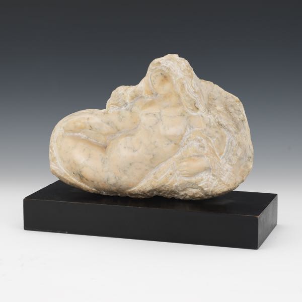 Appraisal: CARVED MARBLE SCULPTURE OF RECLINING APHRODITE SIGNED BARK x x