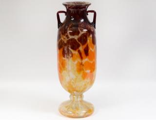 Appraisal: LARGE FRENCH ART DECO DOUBLE-HANDLED GLASS VASE Circa The underside