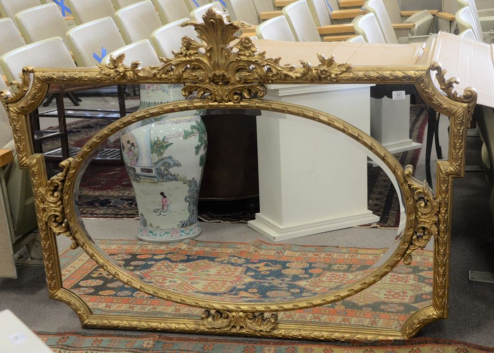 Appraisal: Large Gilt Decorated Mirror with plume top height inches width