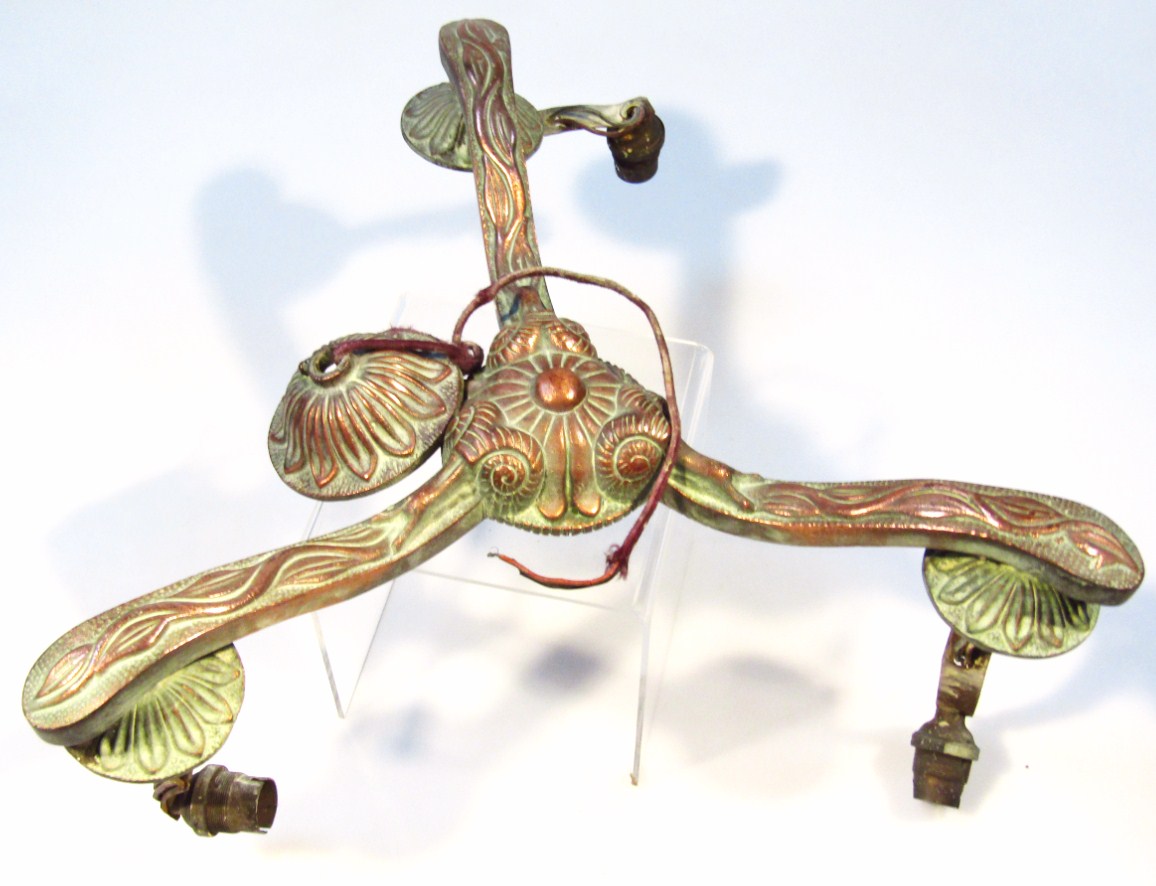 Appraisal: An early thC Art Nouveau copper ceiling light of three