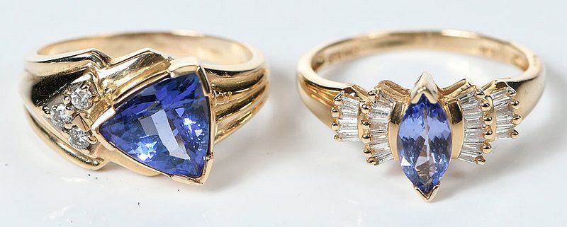 Appraisal: Two Gemstone and Diamond Rings trillion cut tanzanite approx x