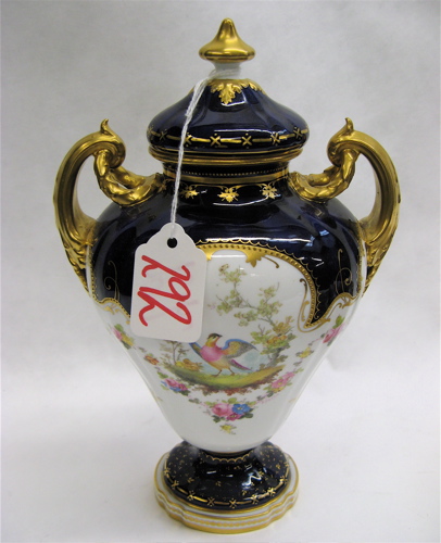 Appraisal: ENGLISH ROYAL CROWN DERBY PORCELAIN URN having bird and flower