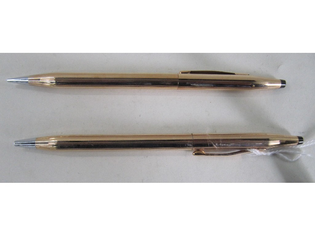 Appraisal: ct gold plated Cross ballpoint pen and pencil set in