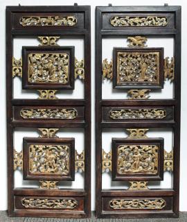 Appraisal: Chinese Carved Wood Cabinet Doors Antique Pair Chinese openwork carved