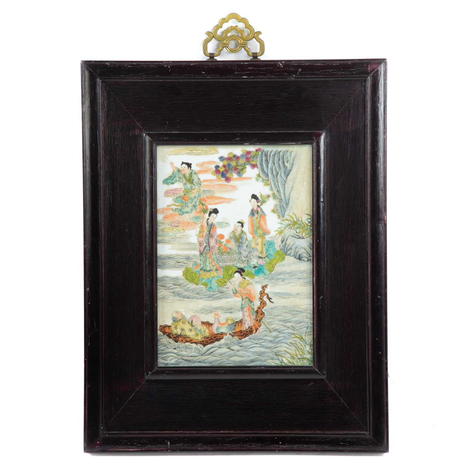 Appraisal: CHINESE FAMILLE VERTE PORCELAIN PLAQUE Modern Era plaque with Immortals