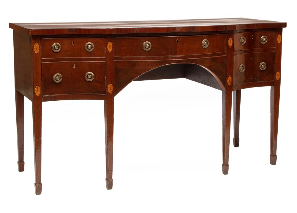 Appraisal: Antique George III-Style Inlaid Mahogany Sideboard banded top long frieze