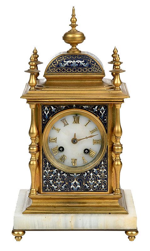 Appraisal: French Gilt Bronze Champleve Shelf Clock French th century rectangular