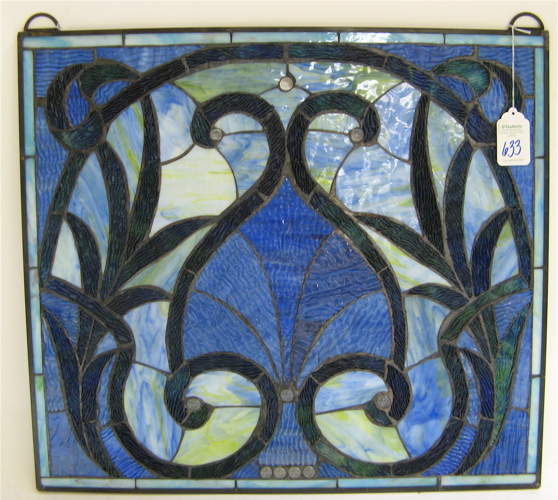 Appraisal: ART NOUVEAU STYLE STAINED LEADED GLASS WINDOW shades of blue