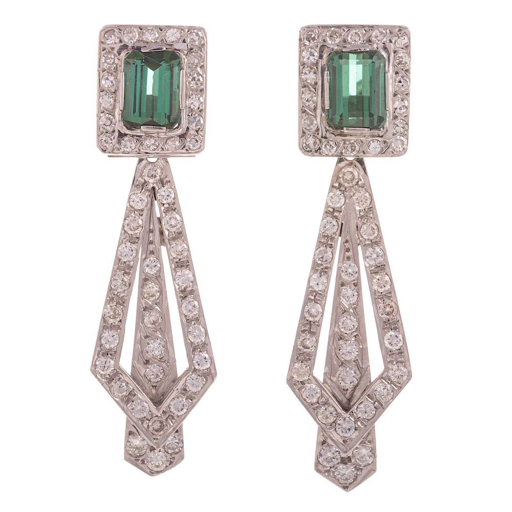 Appraisal: A Pair of Green Tourmaline Diamond Earrings K white gold