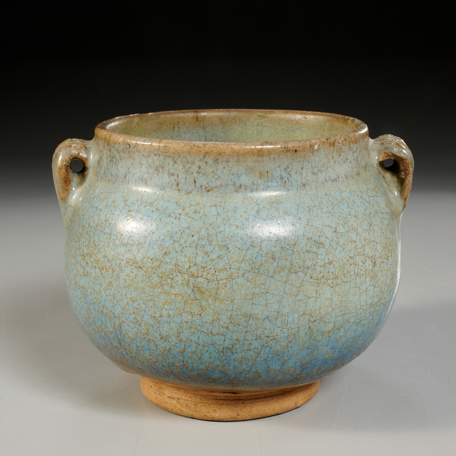 Appraisal: CHINESE JUN TYPE CERAMIC TWO HANDLE JAR Possibly Yuan Dynasty