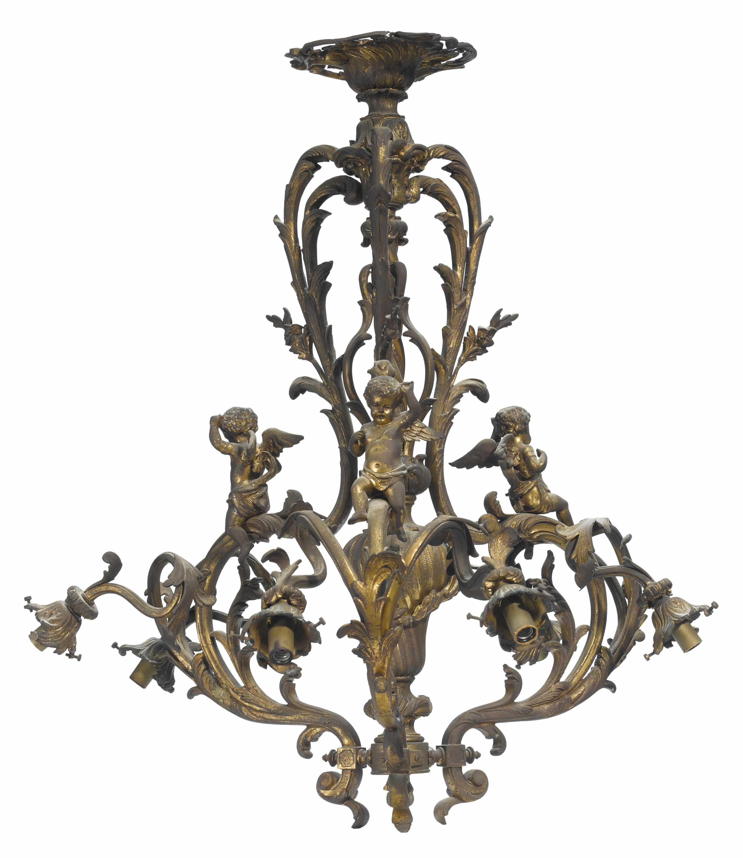 Appraisal: A Louis XV style gilt bronze six light chandelier early