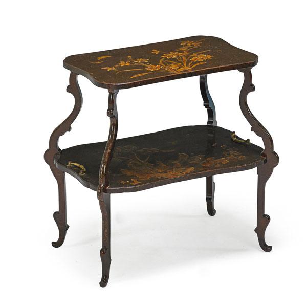 Appraisal: LOUIS MAJORELLE Unusual Japonism laquered two tiered table with gilt