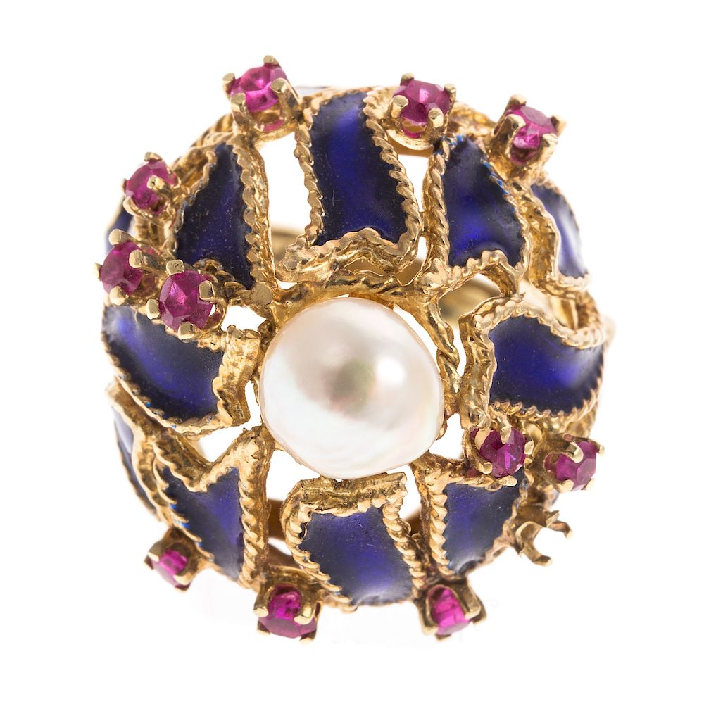 Appraisal: A Ladies Ruby Pearl Enamel Ring in K K yellow