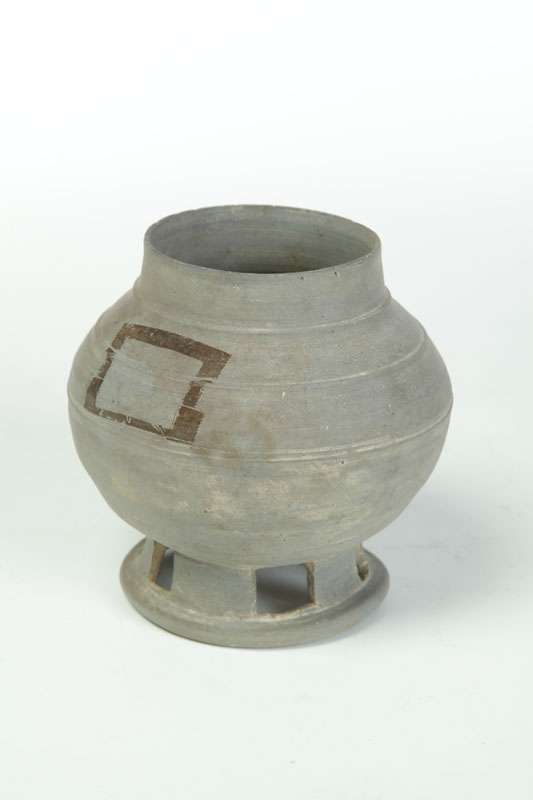 Appraisal: SILLA POTTERY VASE Korea th century Greyware with a reticulated