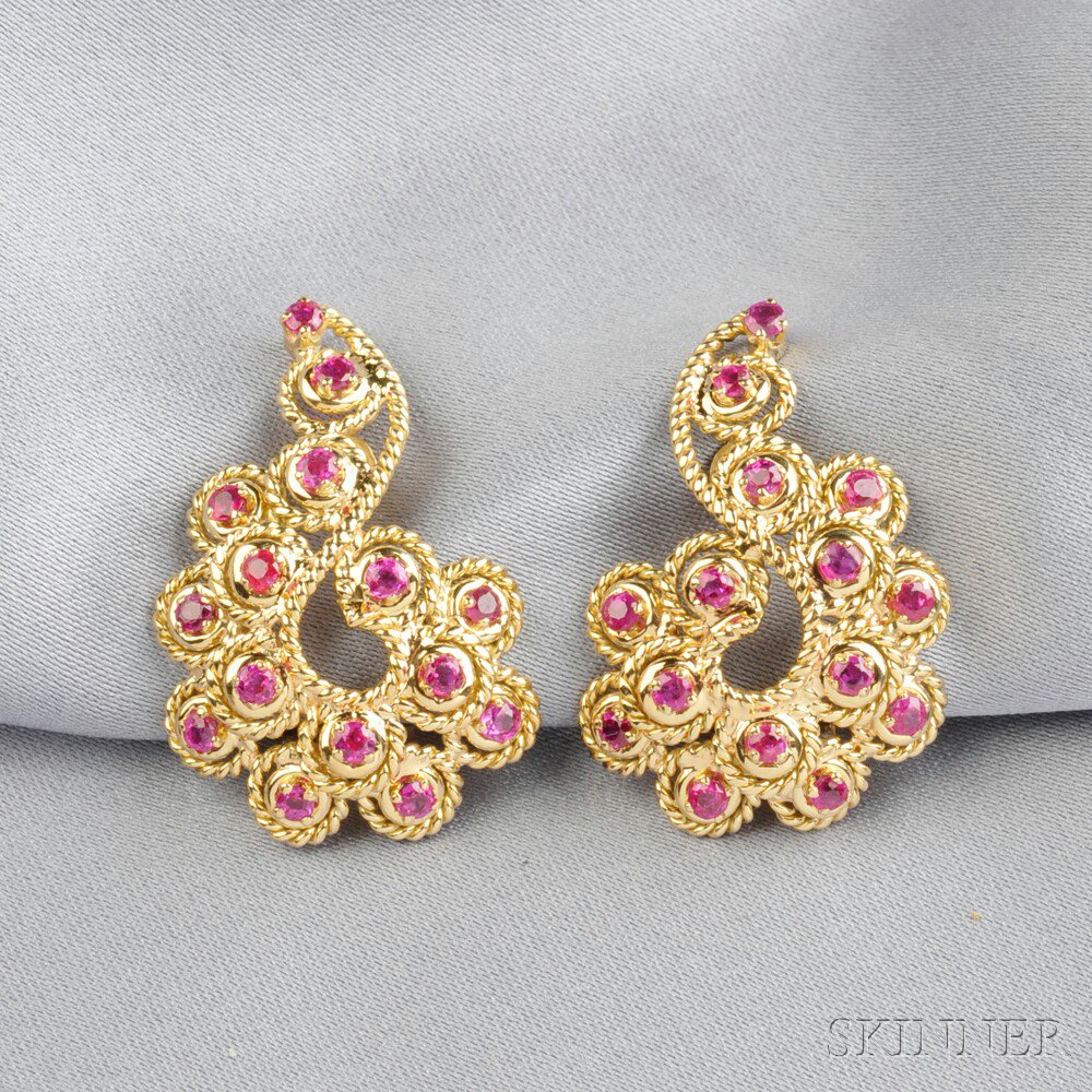 Appraisal: kt Gold and Ruby Earclips Tiffany Co Italy set with