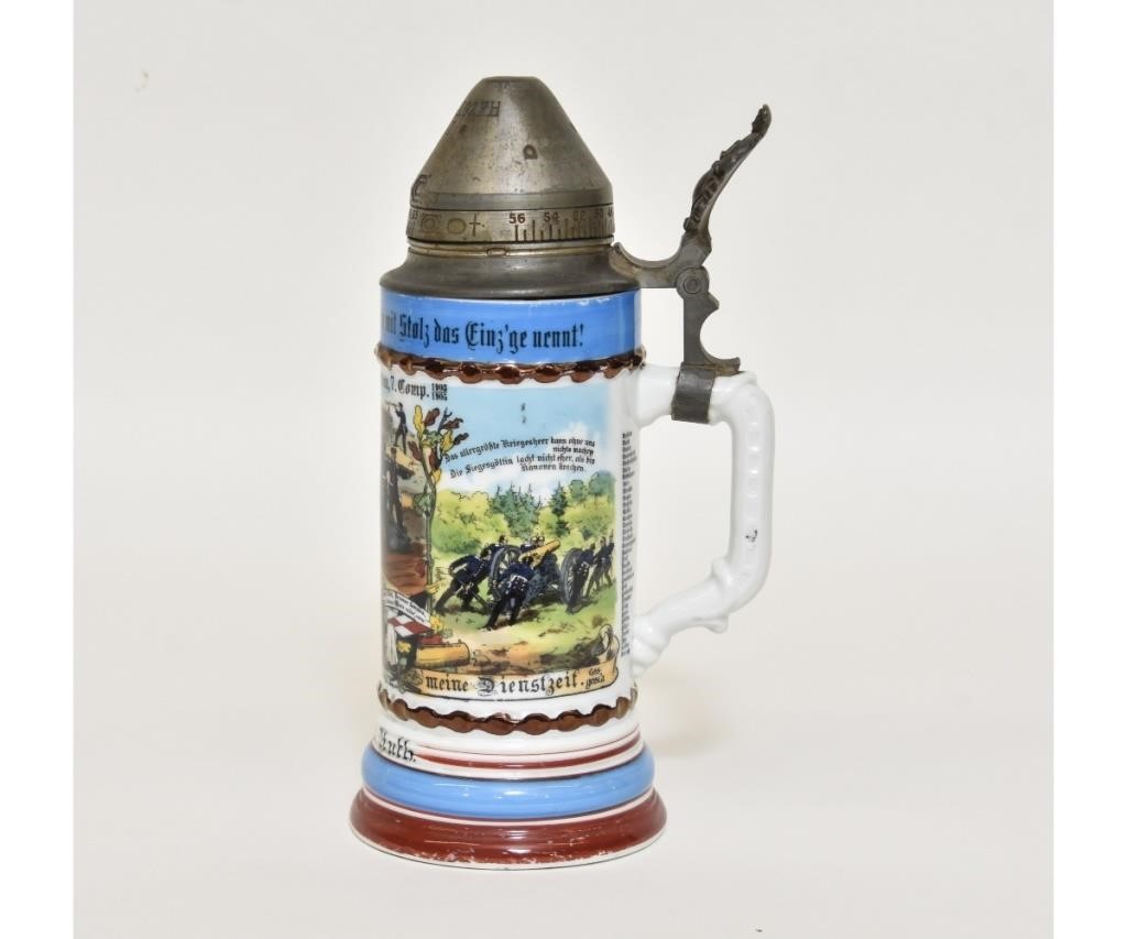 Appraisal: Regimental artillery kanonier stein with lithophane bottom and a screw