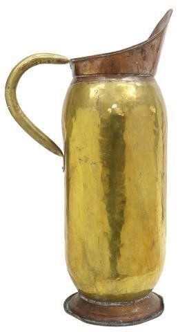 Appraisal: Large brass and copper ewer wide spout over hammered brass