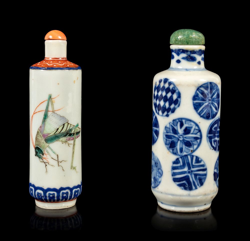 Appraisal: Two Porcelain Snuff Bottles Height of taller overall in cm