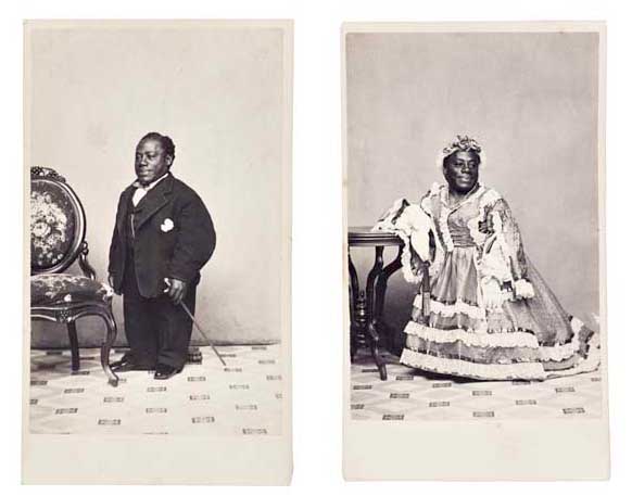 Appraisal: PHOTOGRAPHY Pair of cartes-de-visite showing an African-American male dwarf elegantly