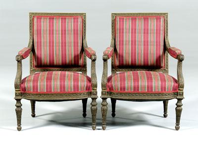 Appraisal: Pair Italian neoclassical armchairs each with finely carved and gilt