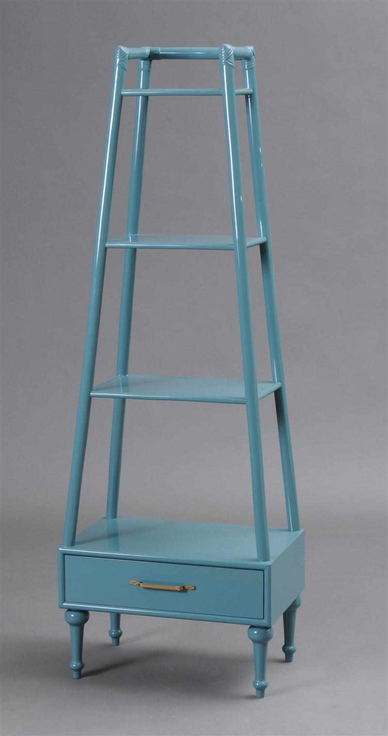 Appraisal: MODERN FOUR-TIERED BLUE LACQUERED WOOD TAG RE ATTRIBUTED TO TOMMI