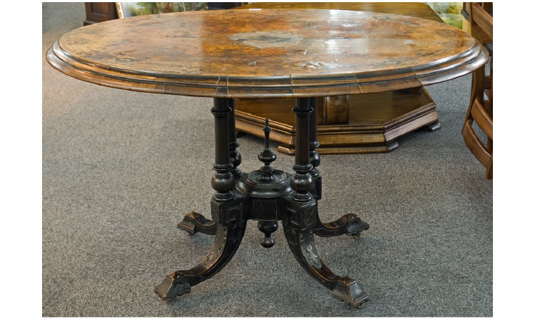 Appraisal: Victorian Burr Walnut Tilt Top Table With Four Turned Supports