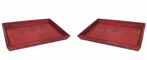 Appraisal: A pair of Chinese cinnabar trays height in width in