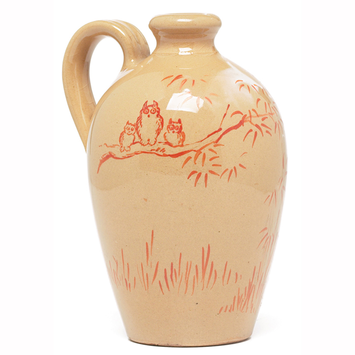 Appraisal: Rookwood jug early form and glaze with painted scene of