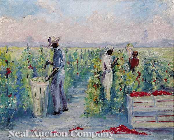 Appraisal: Southern School th c Harvesting Peppers oil on canvas unsigned