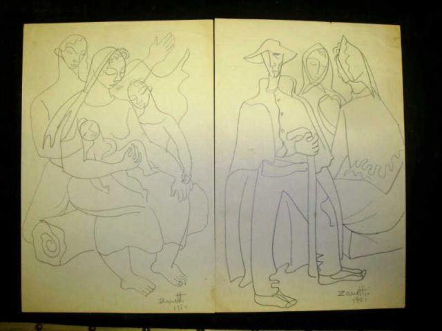 Appraisal: VELA ZANETTI Jose Pair Pencil Drawings of Figures drawn of