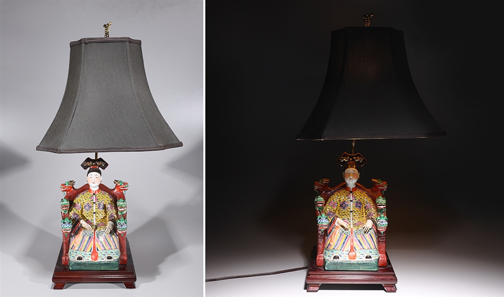 Appraisal: Pair of Chinese famille rose enameled porcelain emperor and empress